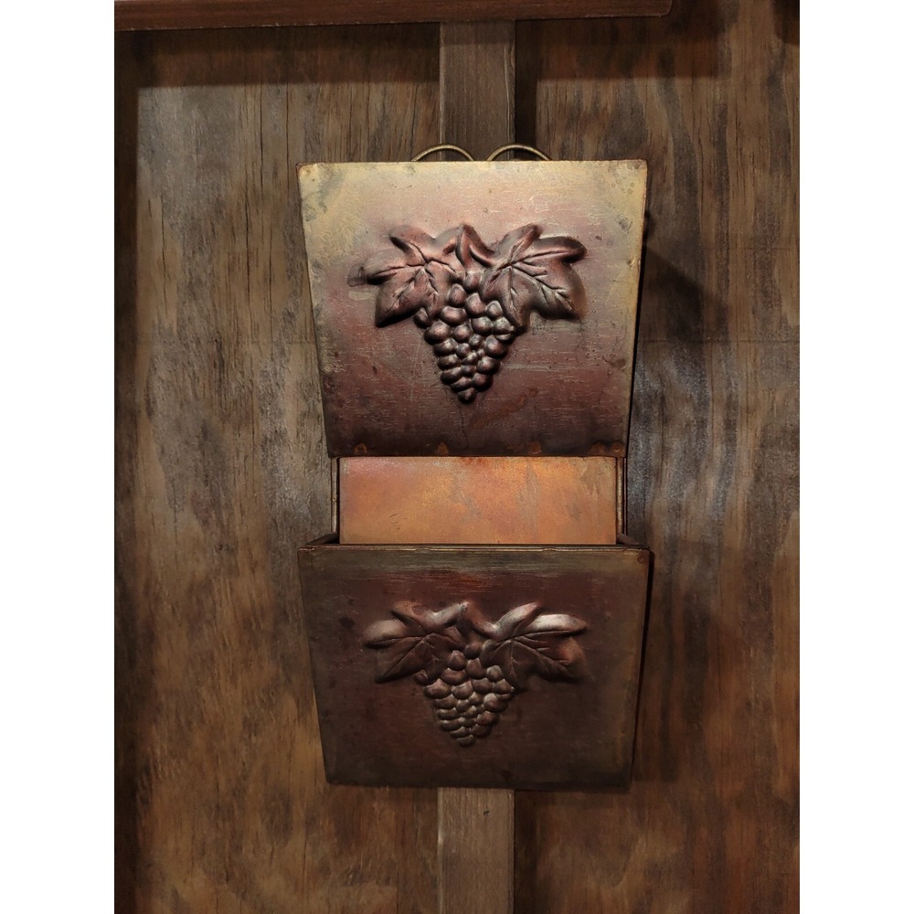 VTG Copper Mail Holder Embossed with Grape Design